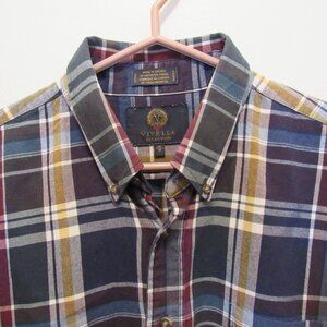 Vintage Viyella London Shirt Blue Flannel Plaid Canada Cotton Wool Blend 1X Tall